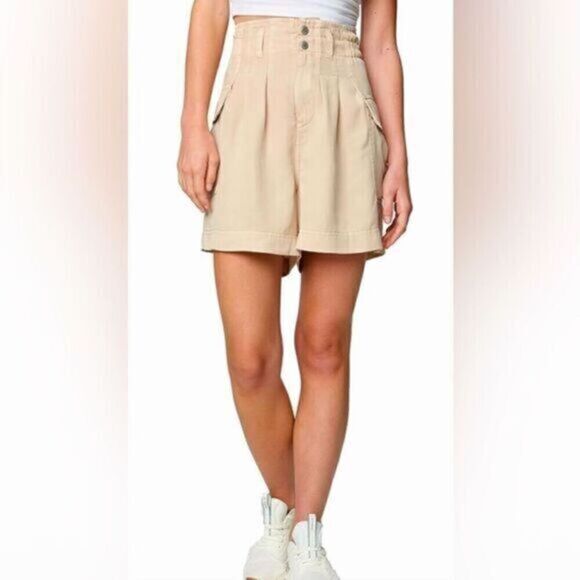 NWT Blank NYC Women’s High Rise Elastic Waist Cargo Short - Color Tan - Size L - Picture 1 of 5